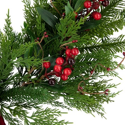 28" Green and Red Artificial Christmas Wreath with Bells