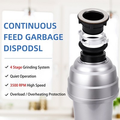 Silver 1 HP Stainless Steel Continuous Feed Garbage Disposal