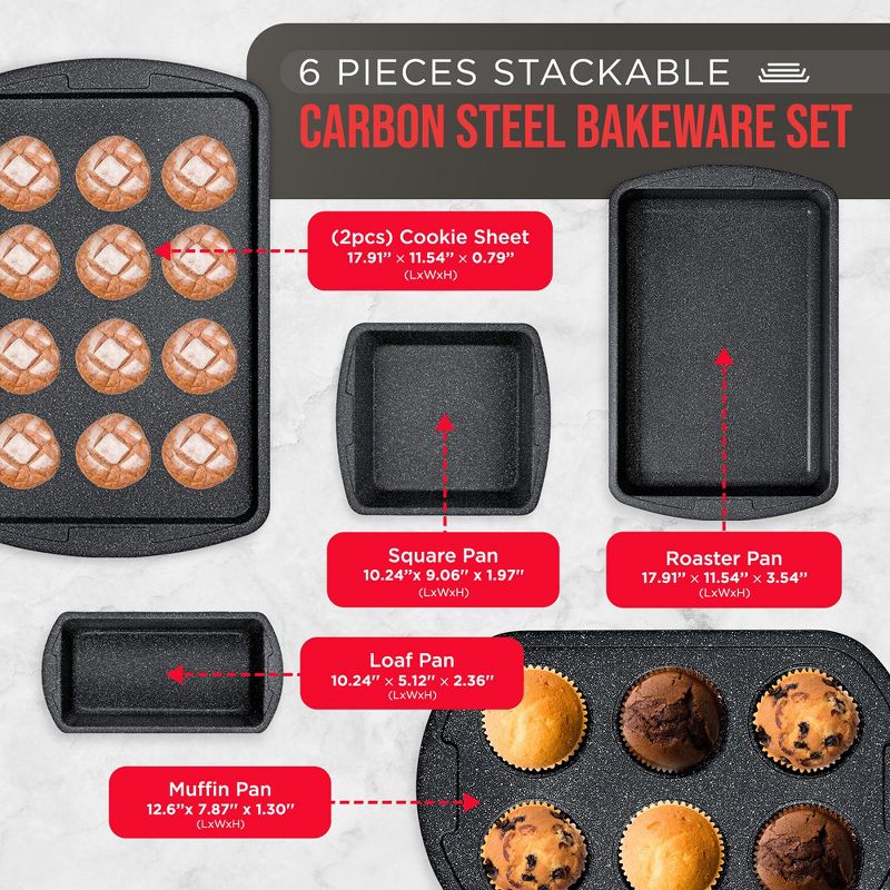 Bakken Swiss - Bakeware Set – 6 Piece (Gray Stone Coating), 2 of 9