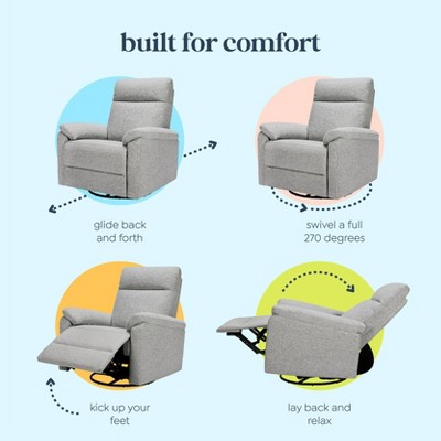 Frost Grey Upholstered Wood Swivel Recliner Chair