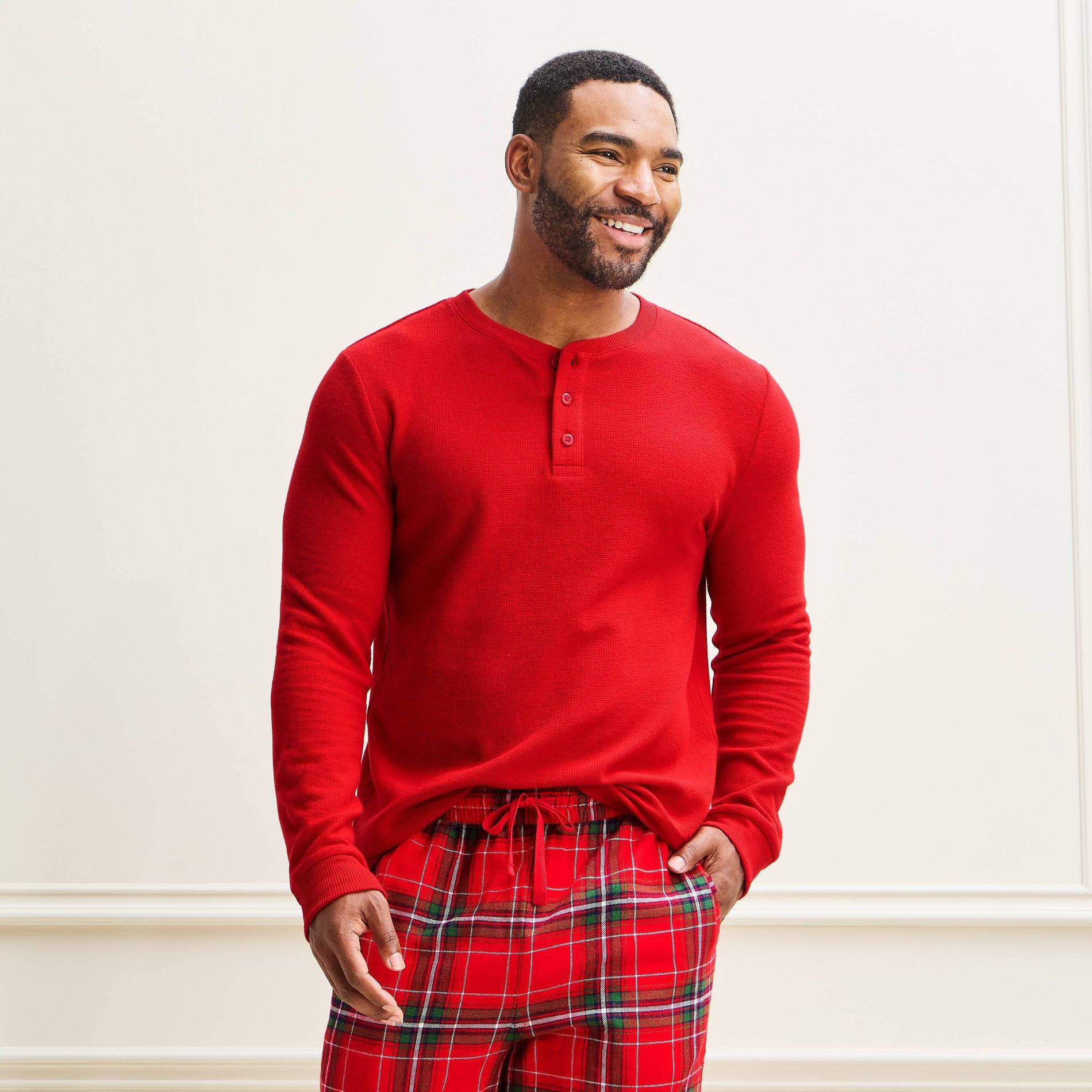 Men's Holiday Waffle Knit Long Sleeve Matching Family Pajama Shirt - Wondershop™ Red