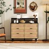 43" 6 Drawer Rattan Dresser for Bedroom, Double Chest of Drawers, Wood Storage Cabinet, Storage Dressers Organizer for Bedroom Hallway Entryway - 3 of 4