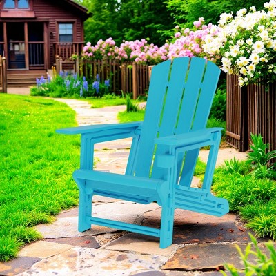 FURNIinspire Patio Accent Chairs Outdoor Folding Chairs Adirondack Chair, Portable Chair With Handles For Beach, Backyard, Blue, 31.4"*29.6"*36.4"