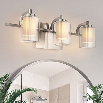 YANSUN 21 in. 3-Light Brushed Nickel Vanity Light with Clear and Frosted Glass Shades, Modern Bathroom Wall Sconce for Mirror