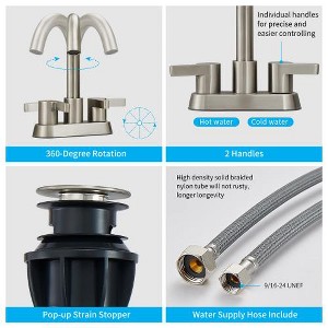 Silver 2-Handle Centerset Lavatory Faucet with Integrated Pop-Up Drain, 4" Vanity Compatible, for 3-Hole Bathroom Sink Installation - 1 of 4
