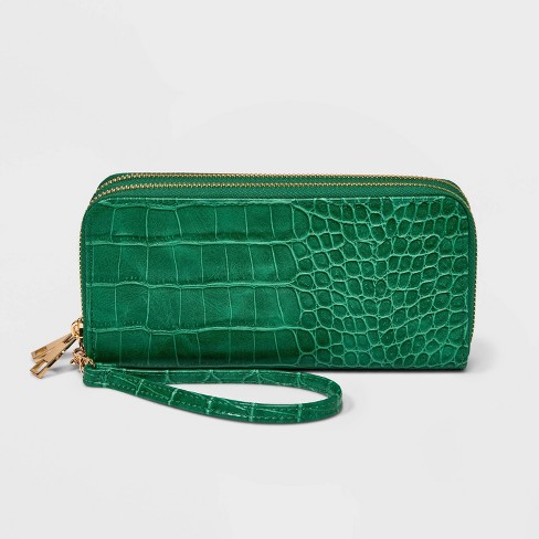 Women s Double Zip Wallet A New Day Dark Green Target