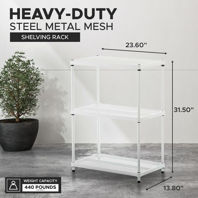 MeshWorks 3-Tier Adjustable White Metal Utility Shelving Unit
