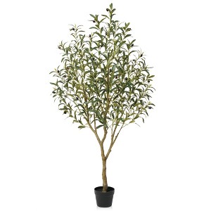 DR.Planzen 4-6FT Single-Trunk Artificial Olive Tree Fake Plants with Realistic Black Olives ¨C Indoor/Outdoor Plant for Home Decor - 1 of 4