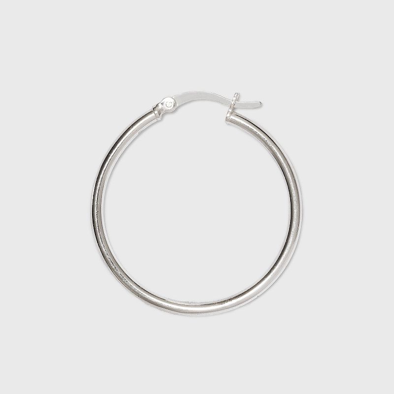 Women's Sterling Silver Hoop Earring with Click Top - Silver (30mm), 2 of 3