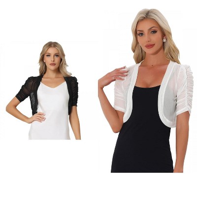 INSPIRE CHIC Women's Casual Short Sleeve Mesh Sheer Open Front Cropped Cardigan Shrug 2 Packs