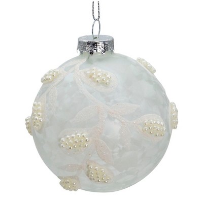 80mm White Pearl Glass Christmas Ball Ornament Set of Six