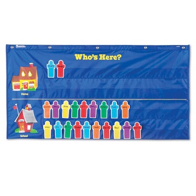 Learning Resources Attendance Pocket Chart, Classroom Organizer, Write and Wipe Cards, Blue