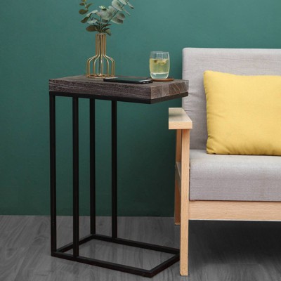 Rustic Brown Torch Carbon C-Shaped End Table with Metal Frame