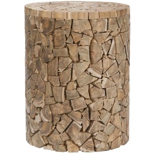 Canyon Round Stool Accent Table - Medium Oak - Safavieh. - 1 of 2
