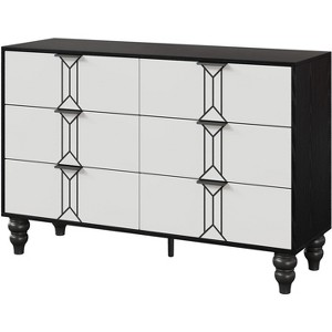 Black and White Wooden 6 Drawer Dresser with Vintage Pattern Design, Modern Chest Dresser with Deep Drawers for Bedroom - 1 of 4