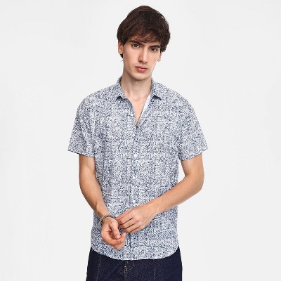 Campus Sutra Men Men's Cream White & Indigo Blue Contrast Hazy Shirt