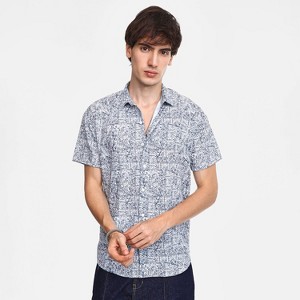 Campus Sutra Men Men's Cream White & Indigo Blue Contrast Hazy Shirt - 1 of 4