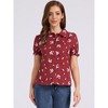 INSPIRE CHIC Women's Peter Pan Frilled Short Sleeve Floral Cotton Top - 3 of 4