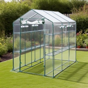 Outdoor Walk-In Greenhouse with 6 Shelves, Weather-Proof Plant House Tent, UV-Resistant Garden Greenhouse with Mesh Windows & Sturdy Iron Frame - 1 of 4