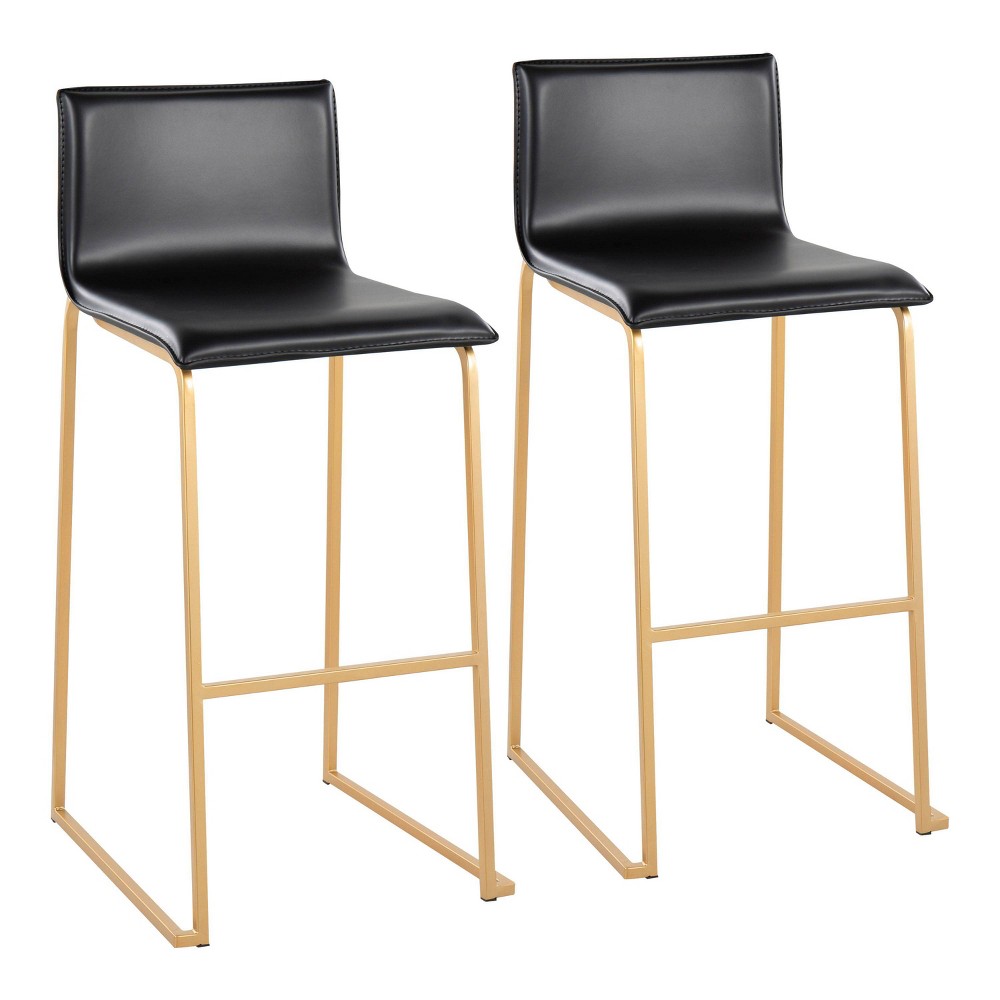 Photos - Chair Set of 2 Mara Upholstered Barstools Black/Gold - Lumisource