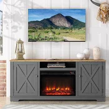 70" Farmhouse Wooden TV Stand for TVs up to 75" with Electric Fireplace Gray - Festivo