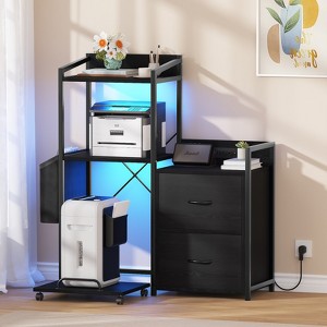 38" File Cabinet with LED Lights & Charging Station, Large 3-Tier Printer Cabinet with Drawers and Storage Shelves for Fax Machine, Shredder - 1 of 4