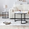 Vynxaria Modern Industrial Set 2 Nesting Round Coffee Tables White&Gray Marble-Pattern Top, Black Frame, MDF/Metal, Space-Saving - 3 of 4