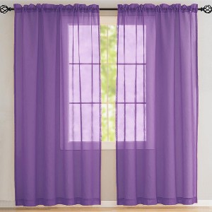 Home Mart Goods Purple Sheer Window Rod Pocket Curtain Set 84" Inches Long (2 Panels) - 1 of 4