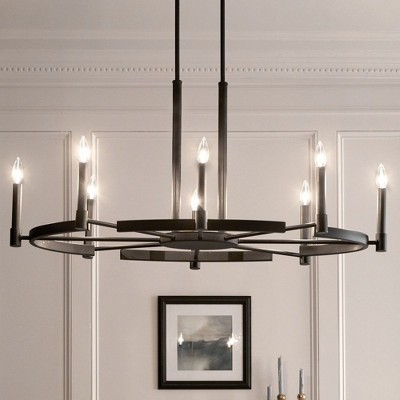 Elegance Redefined 8-Light Oval Black Chandelier with Ribbed Center