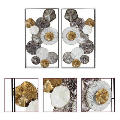 Set of 2 Multi-Color Abstract Metal Flower Wall Art Panels