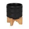 Black Ceramic Planter with Bamboo Wood Stand - Modern Ceramic Plant Pot for Indoor & Outdoor Use - Decorative Home & Garden Flower Pot - 5.5" Black - 3 of 4