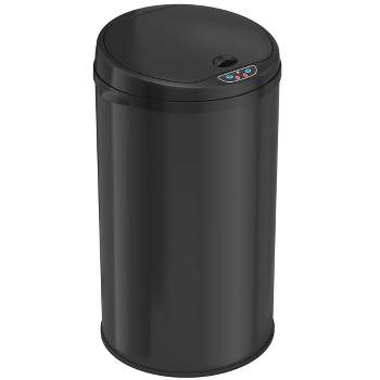 iTouchless Sensor Kitchen Trash Can with AbsorbX Odor Filter Round 8 Gallon Black Stainless Steel