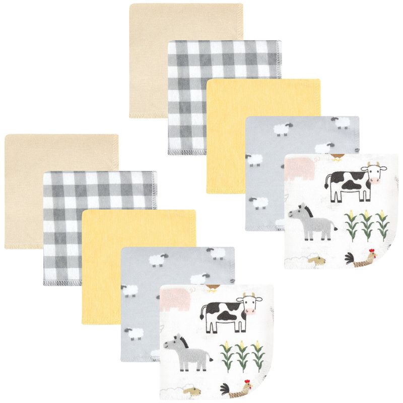 Hudson Baby Flannel Cotton Washcloths, Cute Farm 10 Pack, One Size, 1 of 8