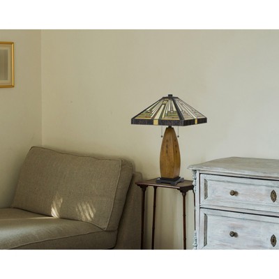 27" Bronze Stained Glass Tiffany Table Lamp with Resin Body