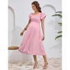 Womens Maternity Flutter Short Sleeve Square Neck Summer Casual Dress Smocked Boho Maxi Dress Photoshoot Baby Shower - 2 of 4