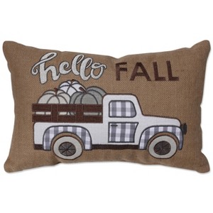11.5"x18.5" Indoor Thanksgiving Hello Fall Natural Rectangular Throw Pillow - Pillow Perfect: Jute Fabric, Weather & Fade Resistant - 1 of 4