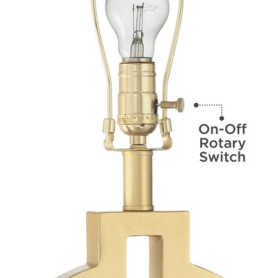 Gold Open Ring Table Lamps with USB Ports and White Shades, Set of 2