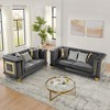 89"-Seater & 69" Loveseat Velvet Luxury Tufted Sofa Set with Embroidered Texture, Gold Stainless Steel Trims and 7 Decorative Pillows - 2 of 4