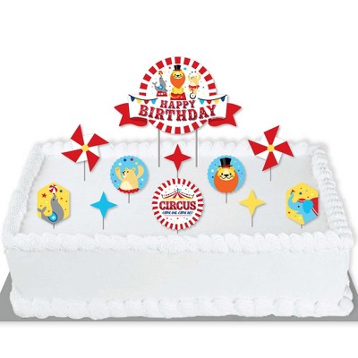 Big Dot of Happiness Carnival - Step Right Up Circus - Carnival Themed Birthday Party Cake Decorating Kit - Happy Birthday Cake Topper Set - 11 Pieces