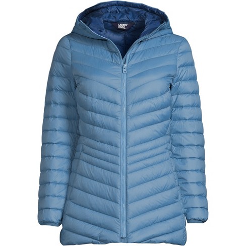 Lands' End Women's Tall Wanderweight Ultralight Packable Hooded Long Down  Jacket - Medium Tall - Muted Blue : Target