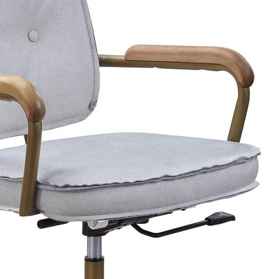 Vintage White Top Grain Leather Swivel Office Chair
