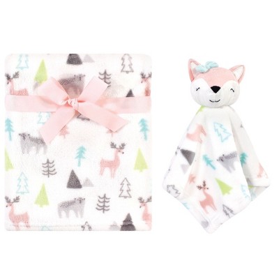Luvable Friends Baby Girl Plush Blanket and Security Blanket, Fox Woodland, One Size
