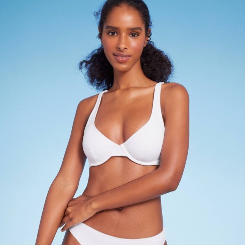 Women's Retro Ribbed Underwire Bikini Top - Shade & Shore™ White 34DD