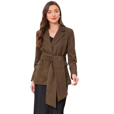 Jess by Meiko Women's Faux Suede Notched Lapel Wrap Belt Blazer