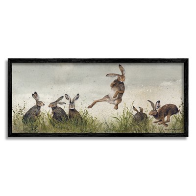 Stupell Industries Jumping Hares in Wild Framed Giclee Art