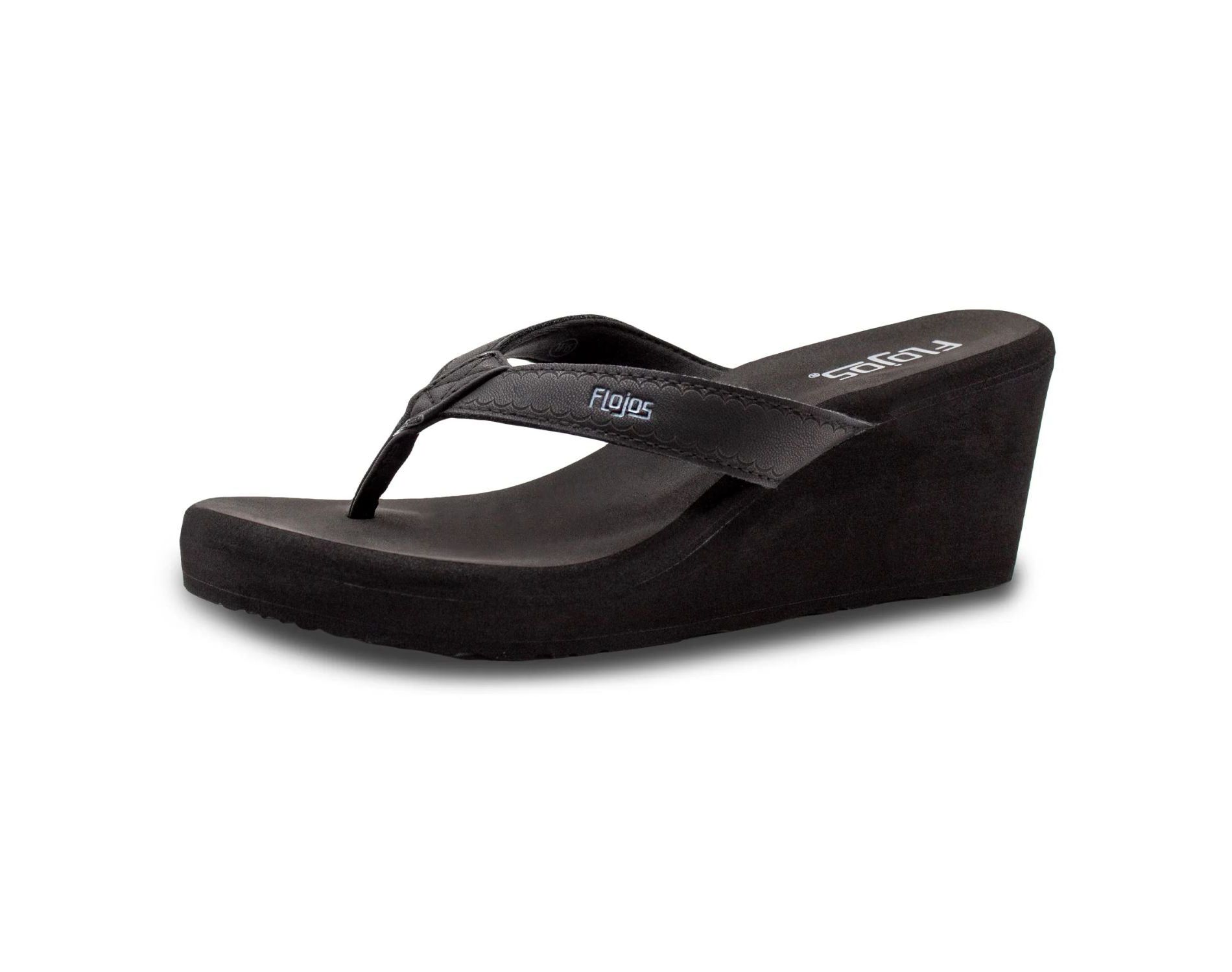 Flojos Womens Olivia Vintage Wedge Heel Thong Sandal, Black