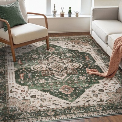 MontVoo Vintage Floral Washable Area Rug Green