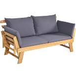 Tangkula Outdoor Folding Daybed Patio Acacia Wood Convertible Couch Sofa Bed TurquoiseRed WhiteDark Grey
