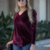 Amaryllis Women's Long-Sleeve Velvet Top with V-Neckline Statement Shoulder Detail Soft Luxe Fabric - 2 of 4