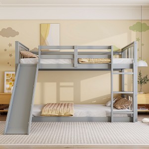 PAGED Twin over Twin Bunk Bed, Modern Wooden Bed Frame with Full Length Guardrails and Ladder for Bedroom - 1 of 4